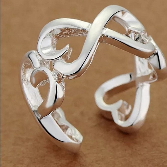 Hollow Out Heart Design Sterling Silver Cuff Bangle Bracelet - Picture 7 of 8